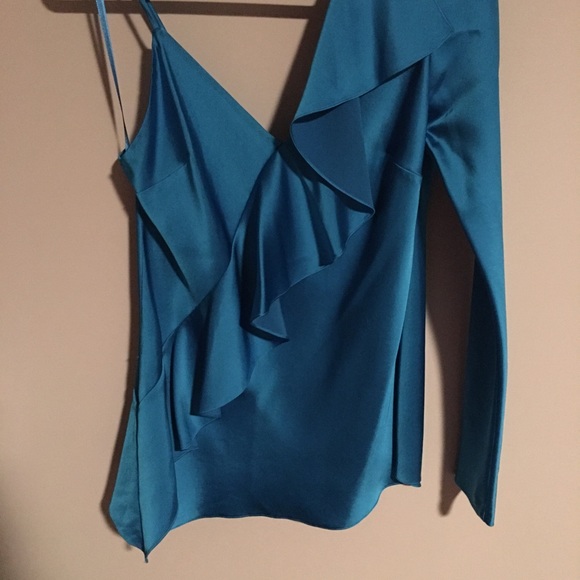 Diane Von Furstenberg Asym Slv Ruffle Front Blouse - Picture 2 of 5